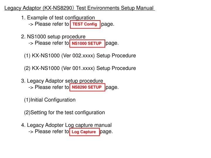 legacy adaptor kx ns8290 test environments setup