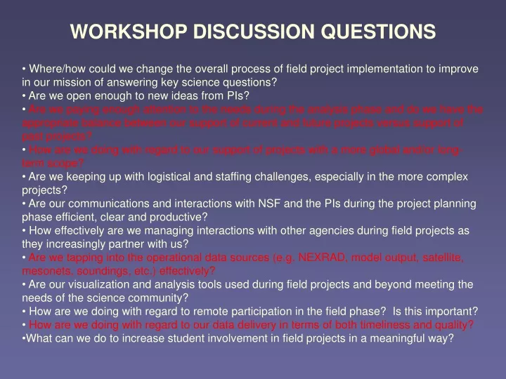 workshop discussion questions