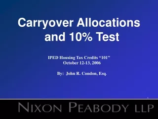 Carryover Allocations and 10% Test