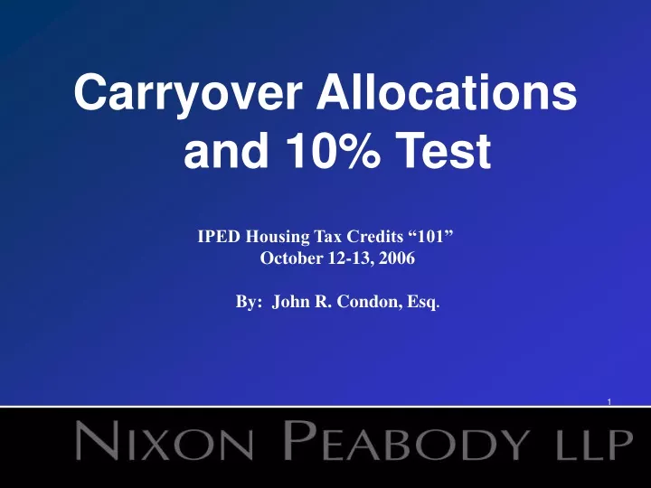 carryover allocations and 10 test iped housing
