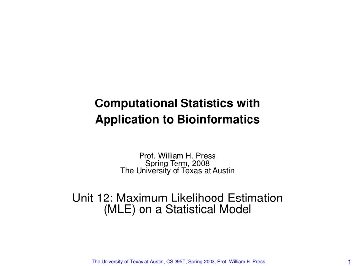 computational statistics with application to bioinformatics