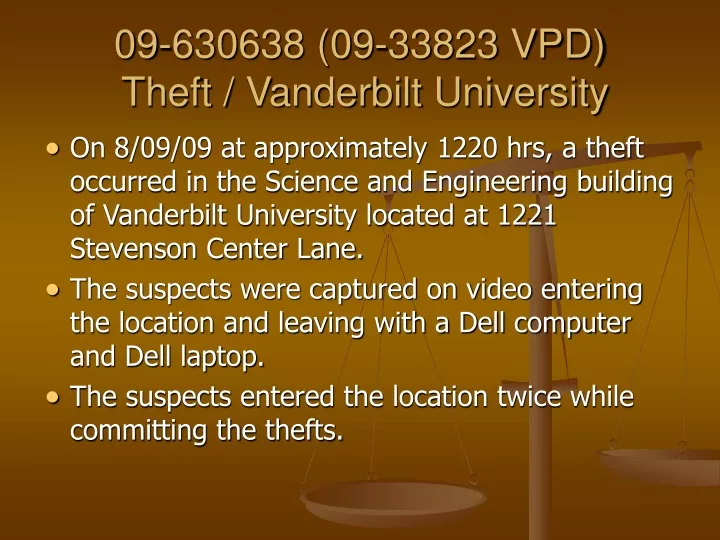 09 630638 09 33823 vpd theft vanderbilt university