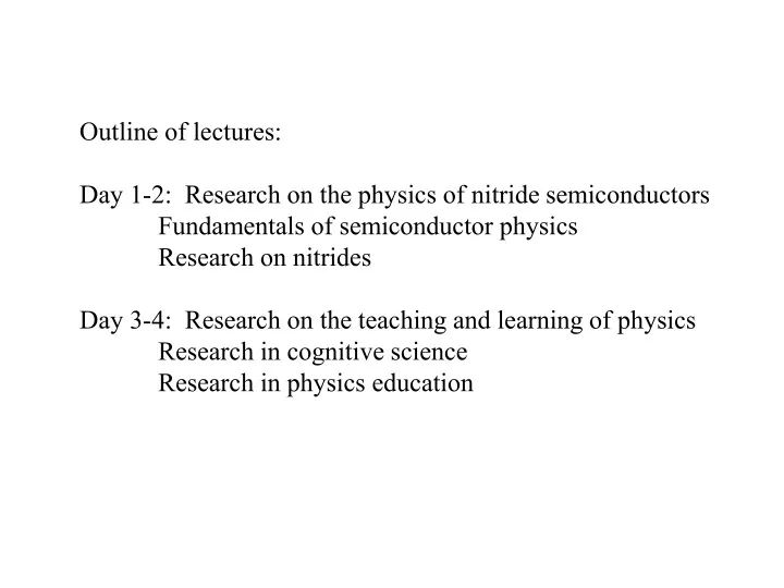 outline of lectures day 1 2 research