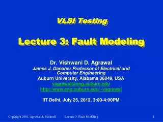 VLSI Testing Lecture 3: Fault Modeling