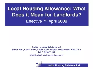 Local Housing Allowance: What Does it Mean for Landlords? Effective 7 th  April 2008