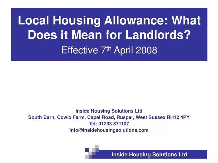 local housing allowance what does it mean for landlords effective 7 th april 2008