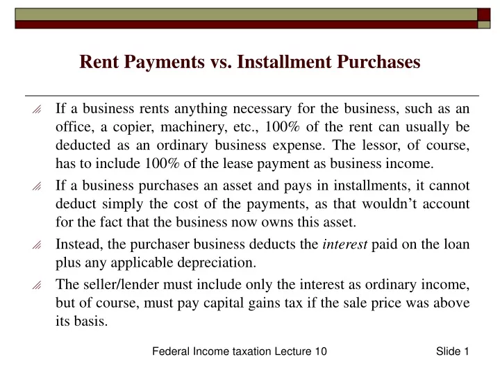 rent payments vs installment purchases