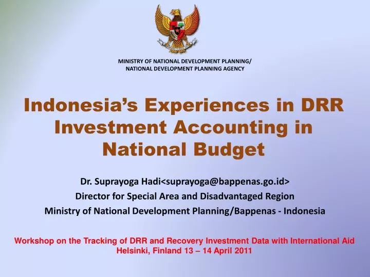 indonesia s experiences in drr investment accounting in national budget