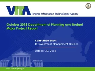 October 2018 Department of Planning and Budget Major Project Report