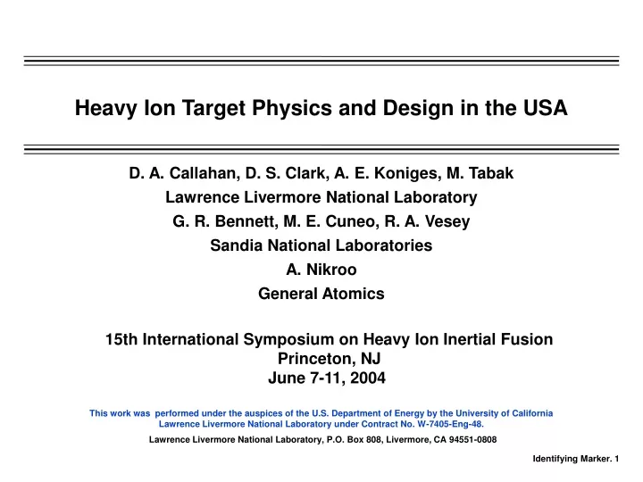 heavy ion target physics and design in the usa