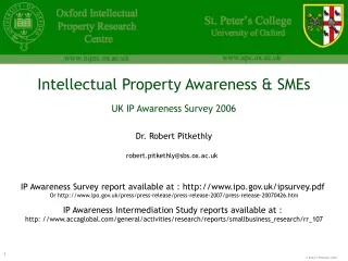 Intellectual Property Awareness &amp; SMEs UK IP Awareness Survey 2006