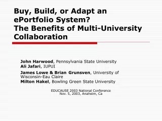 Buy, Build, or Adapt an  ePortfolio System?   The Benefits of Multi-University Collaboration