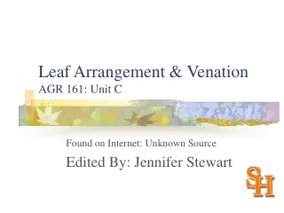Leaf Arrangement &amp; Venation AGR 161: Unit C