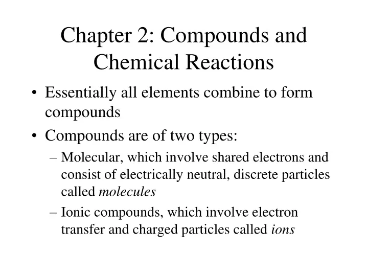 chapter 2 compounds and chemical reactions
