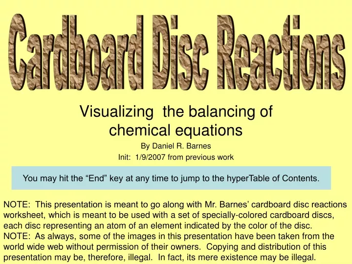 visualizing the balancing of chemical equations by daniel r barnes init 1 9 2007 from previous work