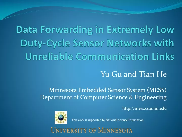 data forwarding in extremely low duty cycle sensor networks with unreliable communication links