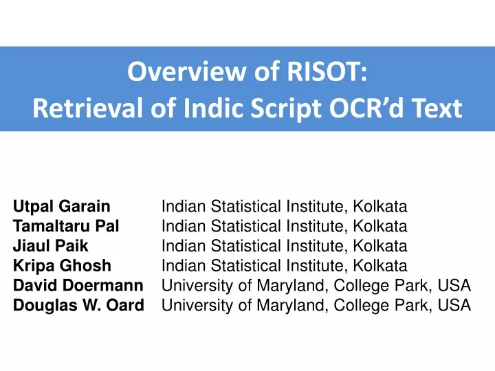 overview of risot retrieval of indic script ocr d text