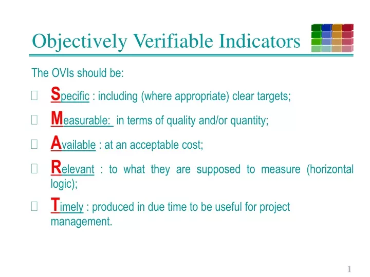 objectively verifiable indicators