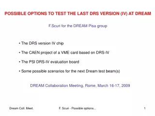 POSSIBLE OPTIONS TO TEST THE LAST DRS VERSION (IV) AT DREAM