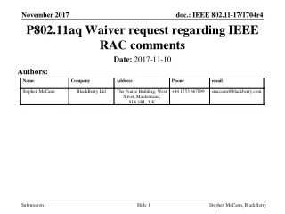 P802.11aq Waiver request regarding IEEE RAC comments