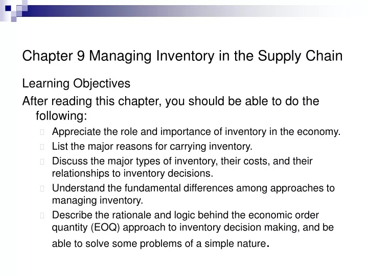 chapter 9 managing inventory in the supply chain