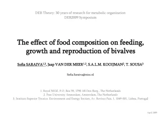 The effect of food composition on feeding, growth and reproduction of bivalves