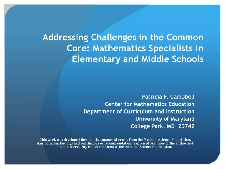 addressing challenges in the common core mathematics specialists in elementary and middle schools