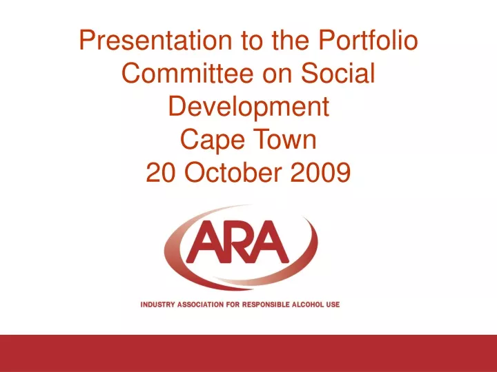presentation to the portfolio committee on social development cape town 20 october 2009