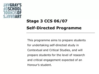 Stage 3 CCS 06/07 Self-Directed Programme