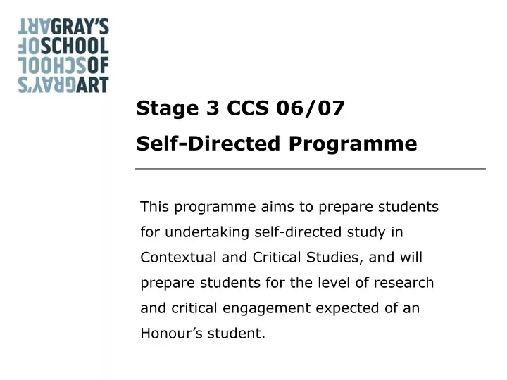 stage 3 ccs 06 07 self directed programme
