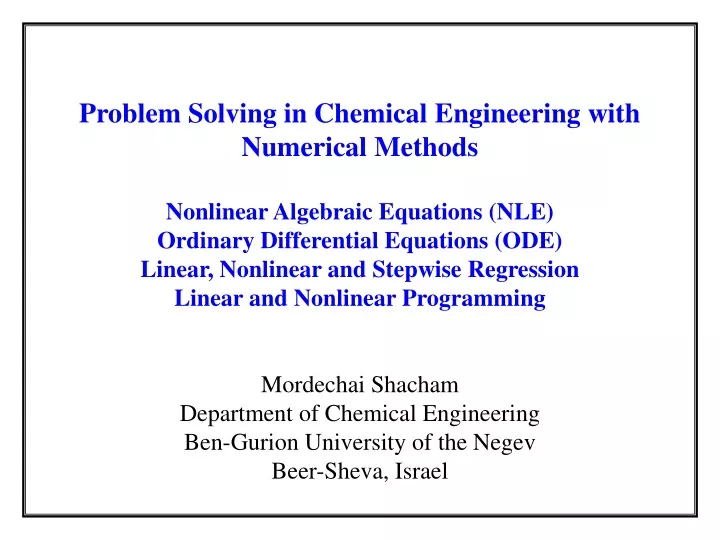 problem solving in chemical engineering with