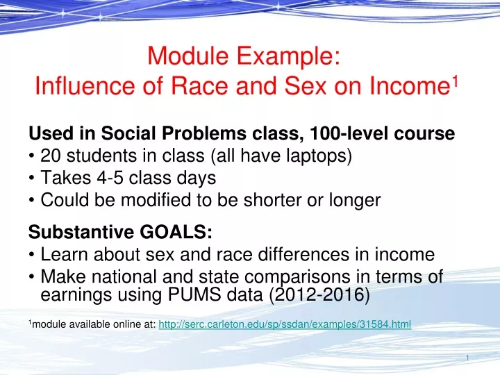 module example influence of race and sex on income 1