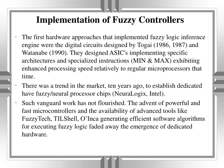 implementation of fuzzy controllers