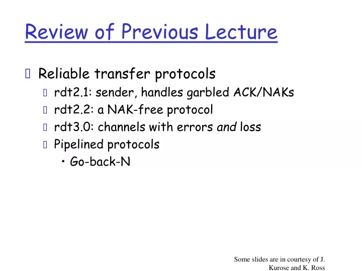 review of previous lecture