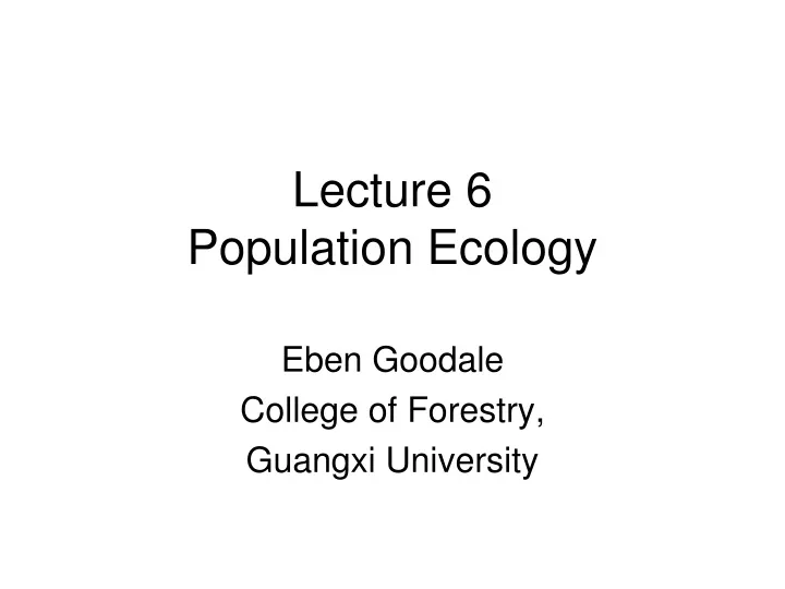 lecture 6 population ecology