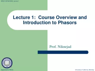 Lecture 1:  Course Overview and Introduction to Phasors