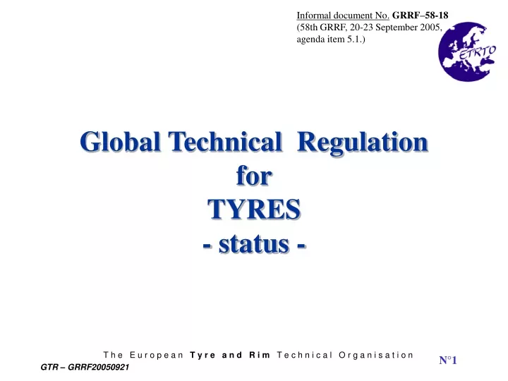 global technical regulation for tyres status