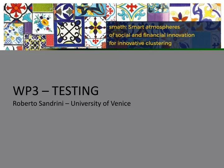 wp3 testing roberto sandrini university of venice