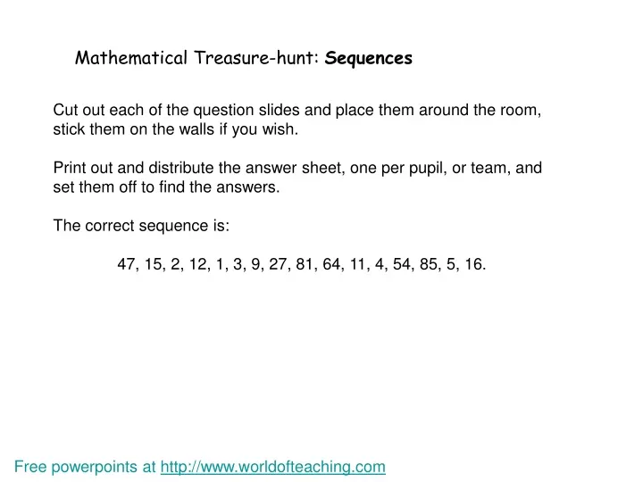 mathematical treasure hunt sequences