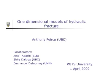 One dimensional models of hydraulic fracture