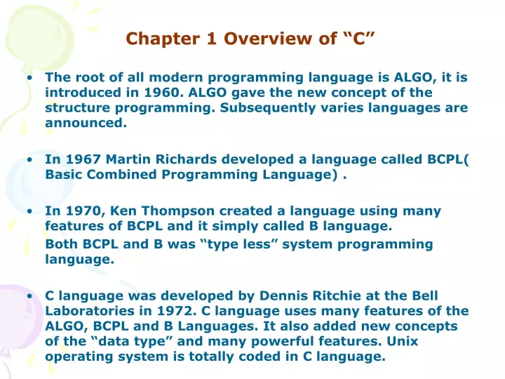 chapter 1 overview of c the root of all modern