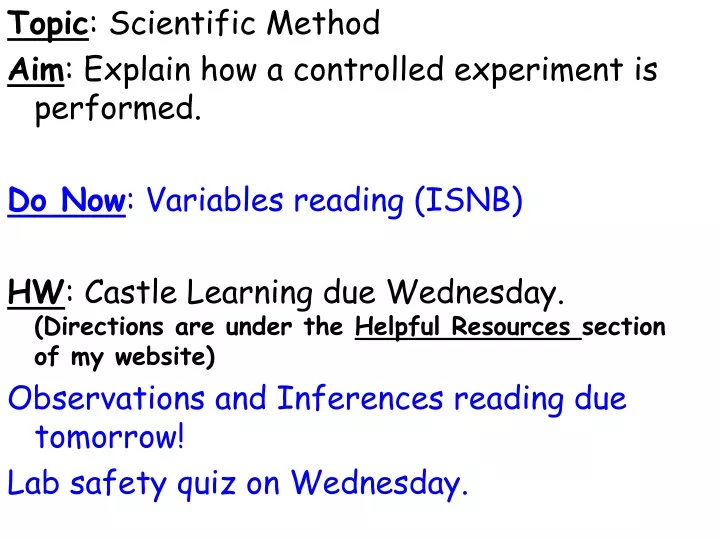 topic scientific method aim explain