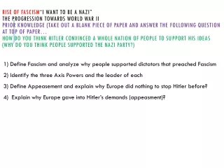 1) Define Fascism and analyze why people supported dictators that preached Fascism