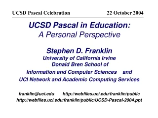 UCSD Pascal in Education: A Personal Perspective