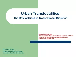 Urban Tra n slocalities The Role of Cities in Transnational Migration