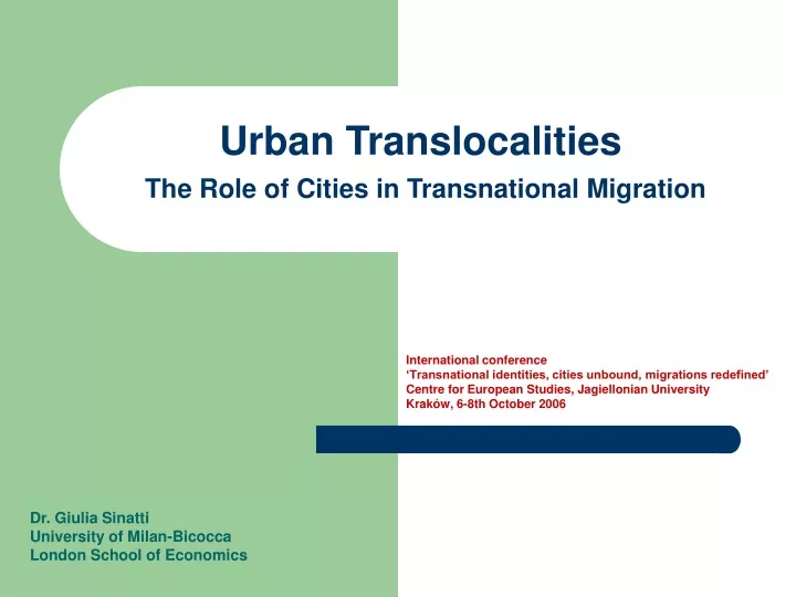 urban tra n slocalities the role of cities in transnational migration