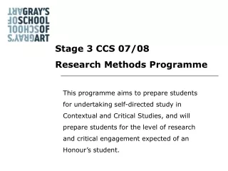 Stage 3 CCS 07/08 Research Methods Programme