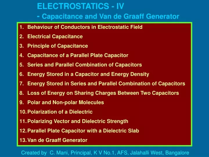electrostatics iv capacitance and van de graaff