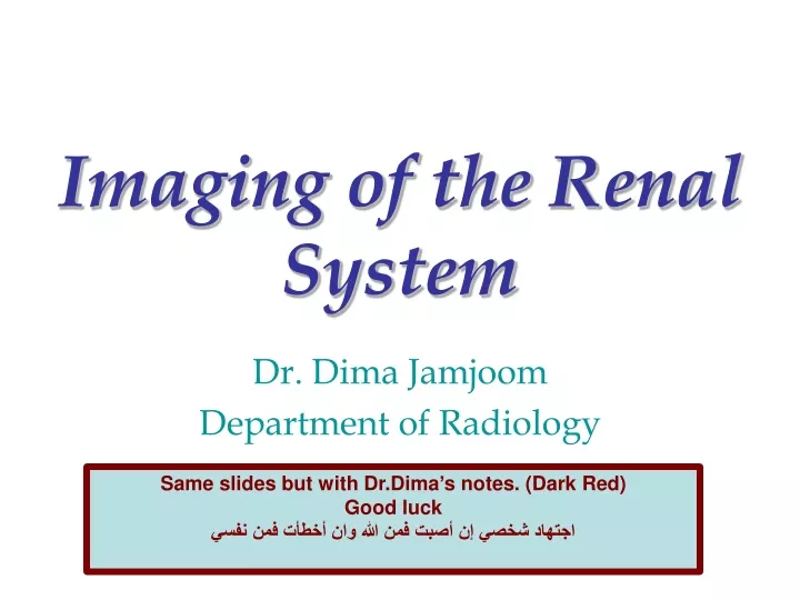imaging of the renal system