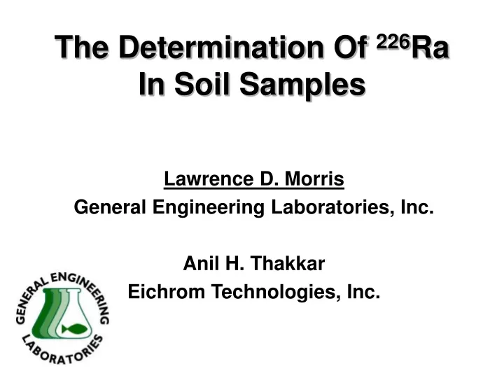 the determination of 226 ra in soil samples